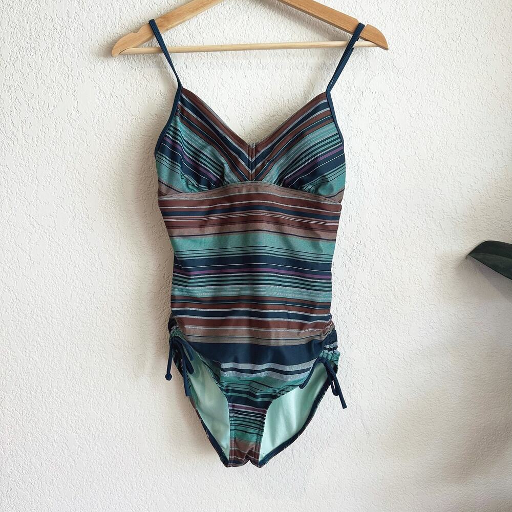 Prana Womens Moorea OnePiece Swimsuit Small Atlantic Pontoon Padded Ruched Beach